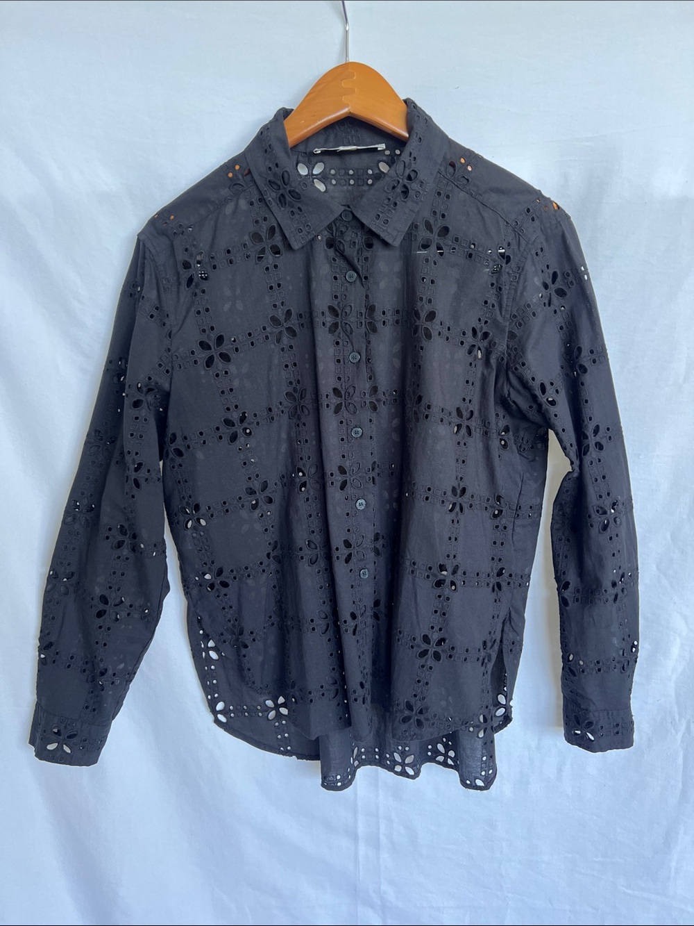LOFT Black Eyelet Floral Button-Up Blouse